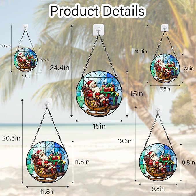 Stained Glass Window Hanging - Santa Claus Gift BoxSuncatcher for Doors Home Christmas Decoration Winter Sun Catcher Thanksgiving New Year Birthday Gift for Women Men Mom Nana 11.8 in