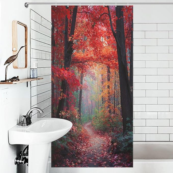 Thanksgiving Fall Maple Shower Curtain Waterproof Washable Fabric Bathroom Shower Curtains for Bathroom Decorations Home Indoor Decor 35x72Inch