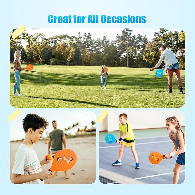 Paddle Ball Set, Outdoor Games for Adults and Family, Badminton Sets for Backyards Yard Game with 4 Rackets 4 Balls 8 Birdies, Beach Toys Pool Lawn Outside Park Camping Family Games Gifts