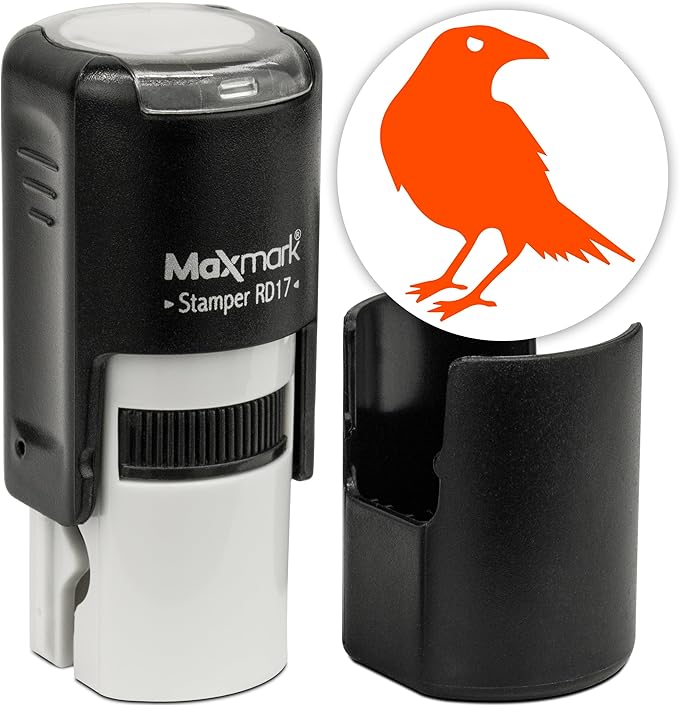 MaxMark Round Self Inking Halloween Stamp - Crow - Orange Ink