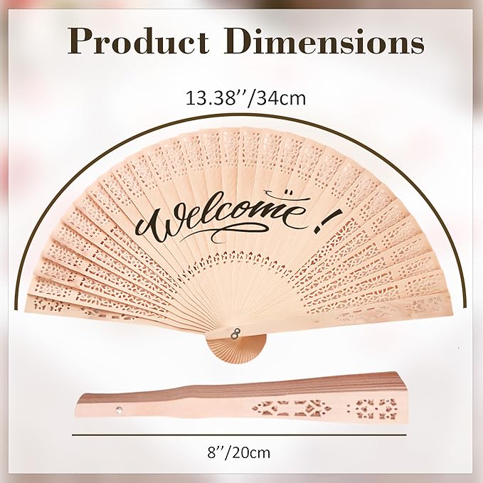 50 Pcs Wedding Fans Engraved Wooden Folding Hand Fans with Organza Bags, Wedding Party Favors for Guests, Bridal Shower & Summer Outdoor Ceremony (Style4,50)