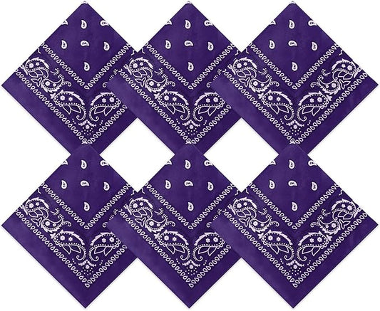 Blulu 6 Pcs Neon Color Cowboy Bandanas for Men Women Assorted Paisley Pattern Handkerchiefs 22 x 22 Inch Kids Headwrap Scarfs