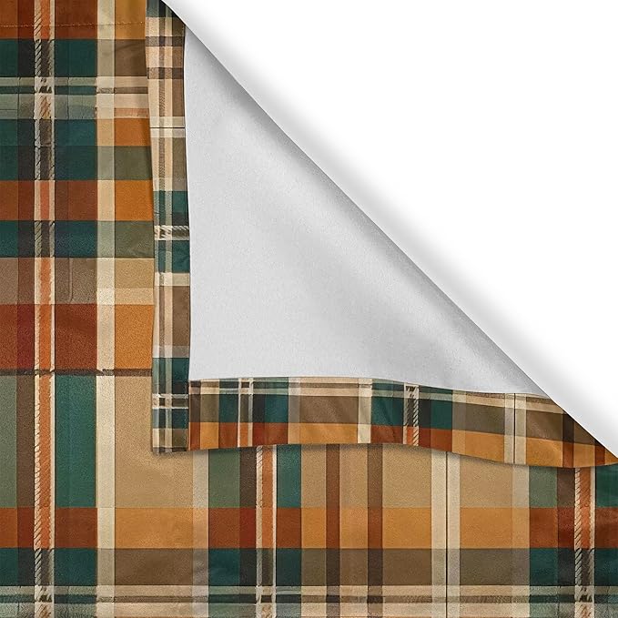 Ambesonne Autumn Plaid Window Valance Pack of 2, Fall Harvest Traditional Buffalo Tartan Lines Thanksgiving Art, Rod Pocket Curtain Valances Kitchen Bedroom, 42" X 12",Orange Tan Grey Teal