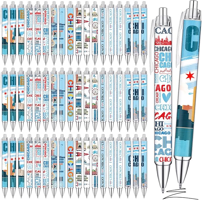36 Pcs Chicago City Ballpoint Pen Collectible Gift Pen Bulk Retractable Souvenirs USA Chicago City Souvenirs for Office Supplies, 6 Styles, Black Gel Ink