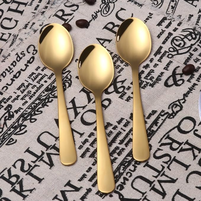 Buyer Star 12 Pieces Gold Teaspoons 5.5-Inch Mini Coffee Spoons Stainless Steel Sugar Demitasse Espresso Spoons