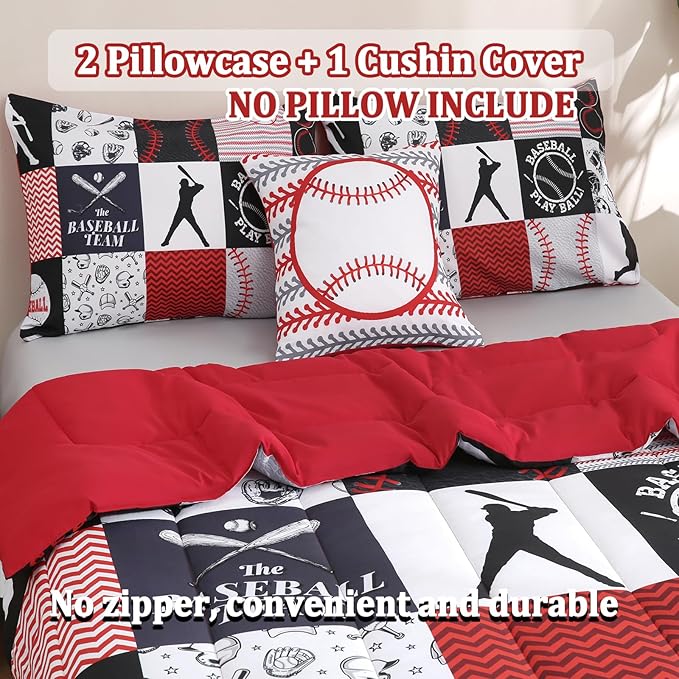 6 Pcs Baseball Bedding Sets Sports Full Comforter Set with Sheets for Boys Kids Teens