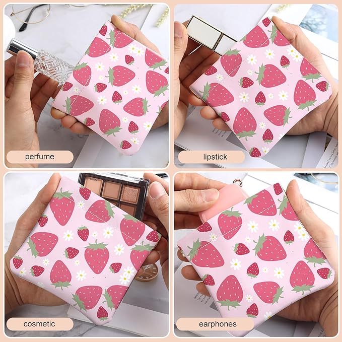 2Pcs PU Leather Small Squeeze Coin Purse Pouch Mini coin Bag Unique And Cute Wallet Cosmetic Bags Change Bag For Women Girls Men （Pink Strawberry