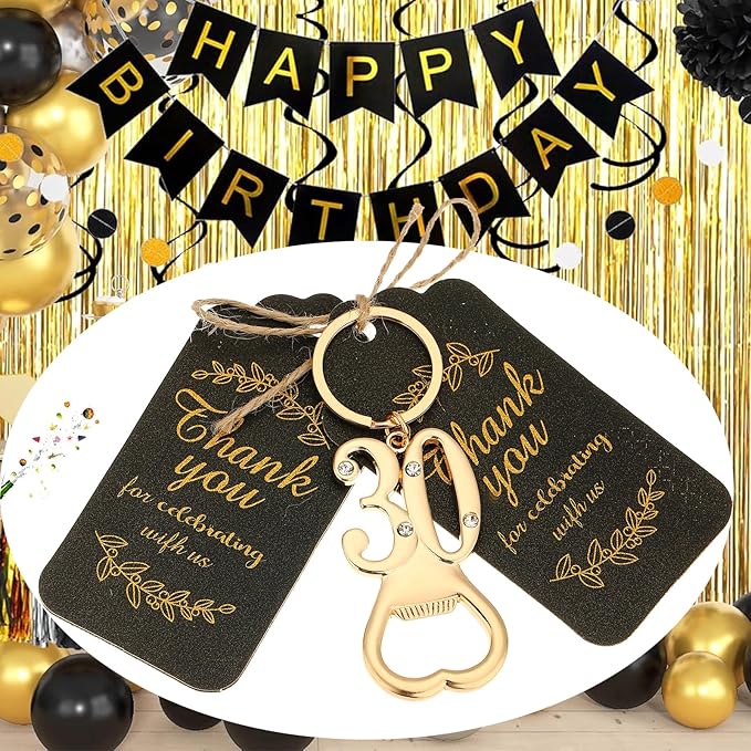 24 pcs 30th Gold Keychain Bottle Opener 30 Birthday Party Favors for Guests,30th Beer Bottle Opener Favors Bulk for Birthday Anniversary Souvenirs Party Decor Supplies (Gold 30th)