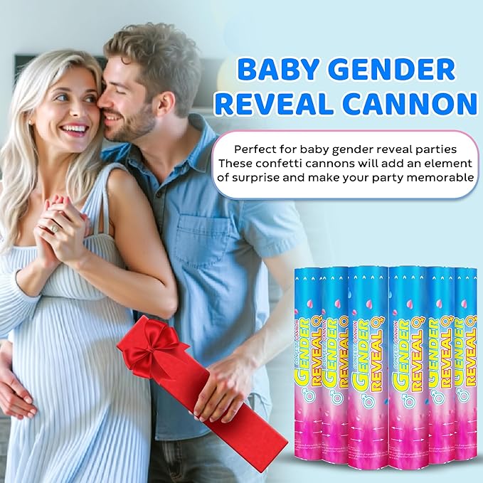 Gender Reveal Confetti Cannons – 6 Pack Blue Party Poppers – Baby Boy Gender Reveal Cannon Kit with Heart-Shaped Confetti – Easy Twist Shooters for Baby Reveal Party Decorations