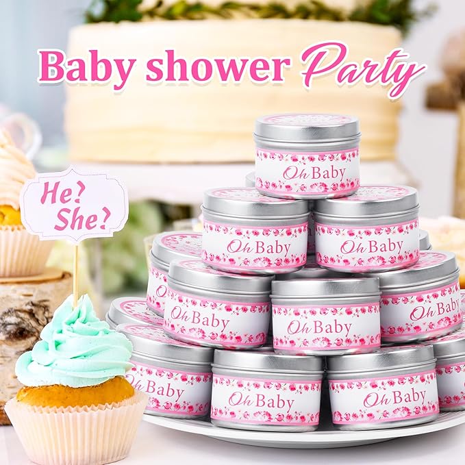 30 Pack Baby Shower Party Favors Candles Lavender Scented, Baby Shower Favors for Guests Prizes, Girl Boy Gender Reveal Party Gifts Decorations (1.2 Oz, Pink)