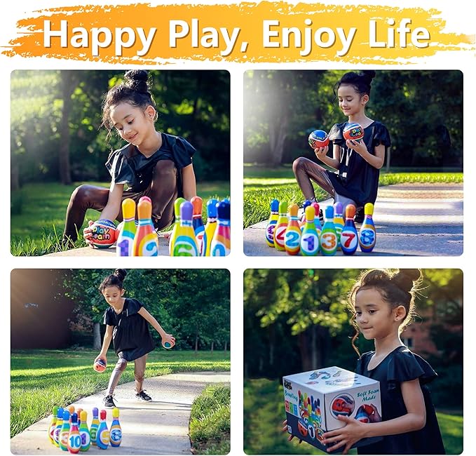 iPlay, iLearn Kids Bowling Toys Set, Toddler Indoor Outdoor Activity Play Game, Soft 10 Foam Pins & Two Balls Playset, Educational, Birthday Party Gift for 18 24 Months, 2 3 Year Old Children Boy Girl