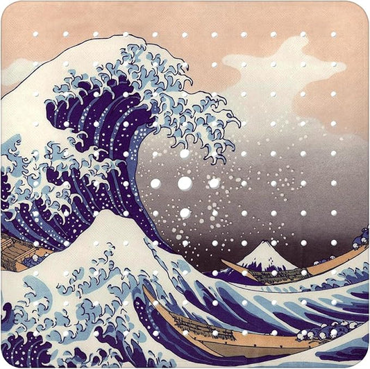 Bathtub Mat Non Slip, Japanese Wave Square Bath tub Mat Shower Floor Mat with Suction Cups for Adults Kids Elderly 21 X 21 Inch