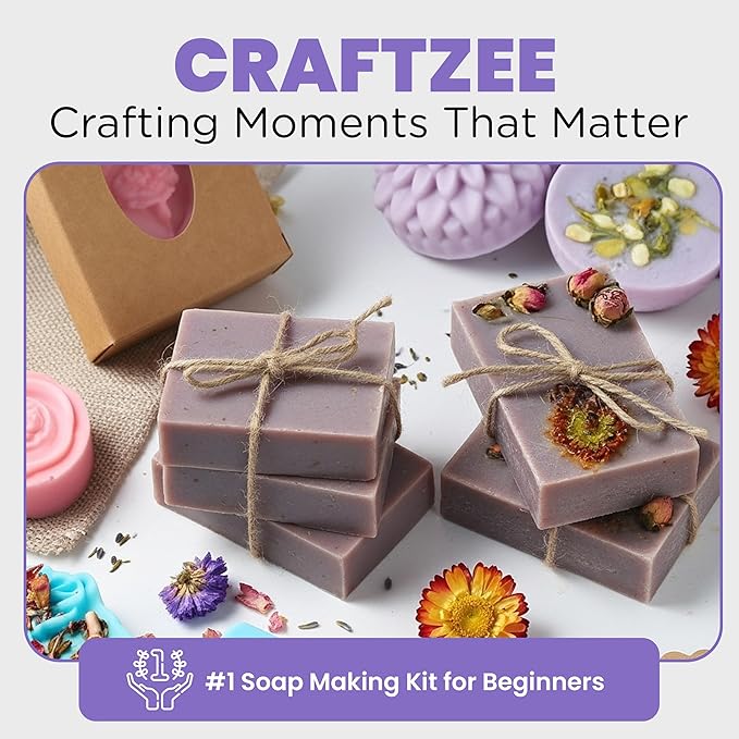 CraftZee Ultimate Deluxe Soap Making Kit - All-in-One Soap Making Supplies with 6lbs Soap Base, 8 Dyes, 8 Essential Oils, Silicone Molds, Cutters, All Essential Tools & Instructions, Gift Bags & Boxes