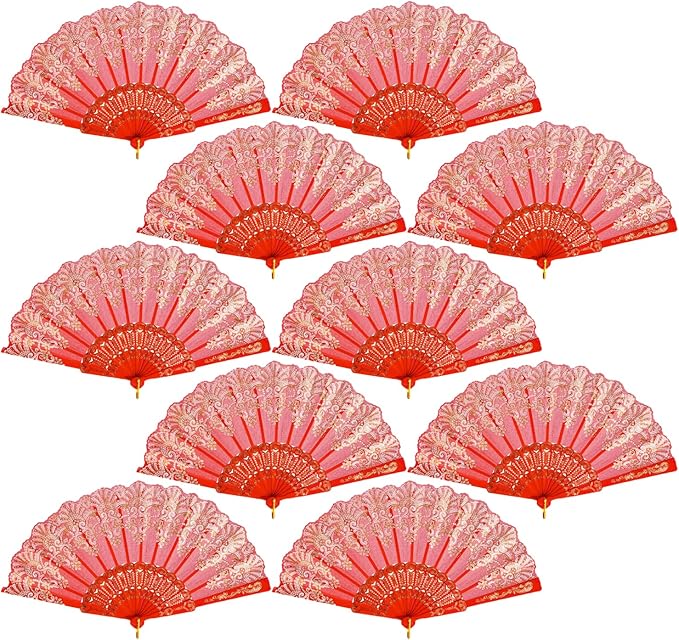 QIRMIZI 30 Pack Folding Handheld Fans, Silk Spanish Fan, Perfect for Weddings, Parties, and Dancing,Red