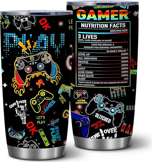 ATHAND Gaming Mugs,20 Oz Gamer Gifts Insulated Stainless Steel Iced Coffee Tumbler with Lid,Funny Travel Coffee Mug Cup,Christmas Birthday Gifts for Men,Gamer,Boys,Husband,Boyfriend,1 Pcs