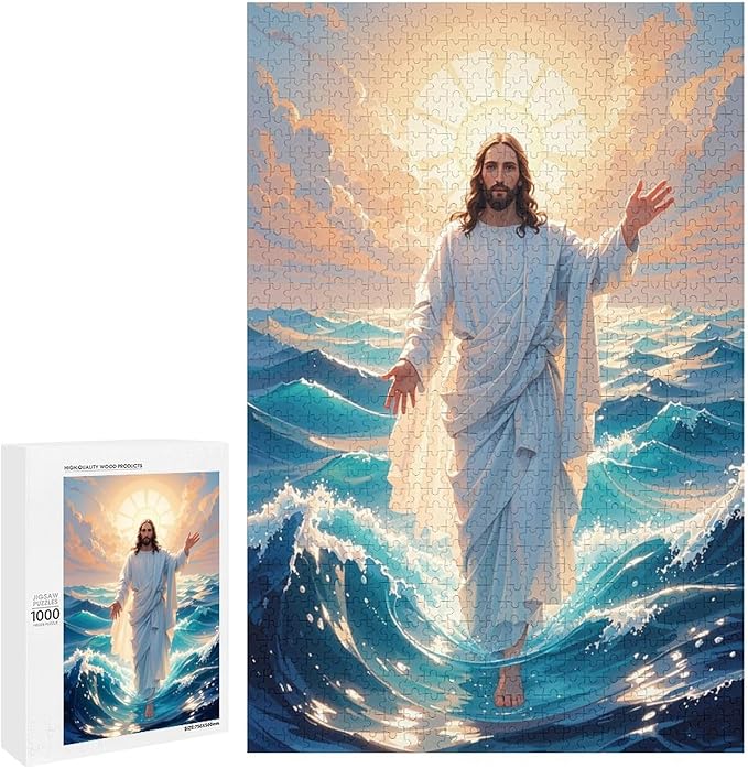 Jigsaw Puzzles for Adults 1000 Piece - Jesus Walk On Sea Wooden Puzzle，Unique Gifts for Wall Art ，Family Puzzles，Educational Games，Challenge Puzzles Puzzle Games