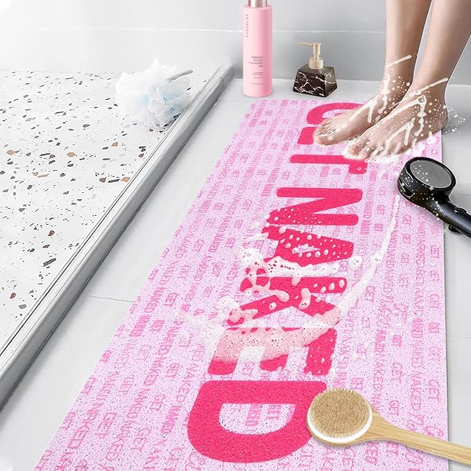 Bathtub Mat Shower Mat Non-Slip - 16x 39 Inch Soft Comfort Bath Mat with Drainage Holes, PVC Loofah Massage Bathmat for Shower, Tub, Bathroom, Wet Areas, Quick Drying