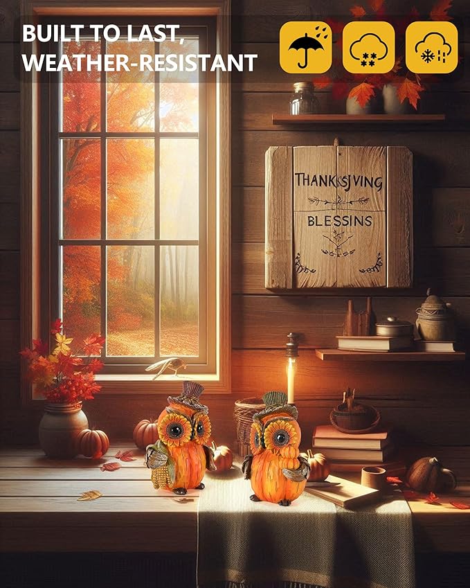 2-Pack Resin Thanksgiving Owl Figurine 4.7'' - Thanksgiving Table Decor Haverst Pumpkins Corns Decorations Indoor Autumn Centerpieces Favors Gifts for Women All Ages (Owls)