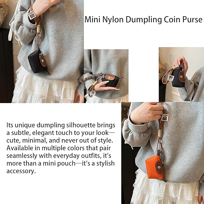Mini Nylon Dumpling Coin Purse, Mini Nylon Dumpling Bag with Wrist Strap, Lightweight 1.4 OZ(40g), Women’s Cute Change Purse Wallet with Zipper and Keychain, for Cards Keys and Earbuds (1, yellow)