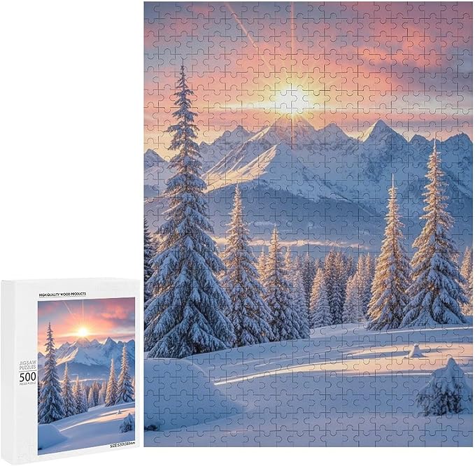 Funny Wooden Puzzle - Golden Winter Puzzle for Adult 500 Piece，Wooden Jigsaw Puzzles Art Leisure Game Fun Suitable Family Friends Educational Learning Games Gift