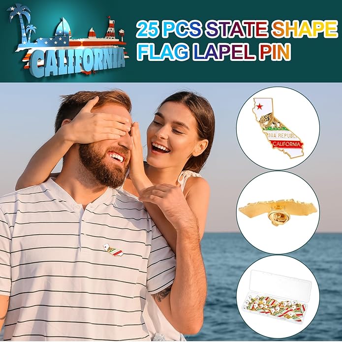 25 Pcs USA State Lapel Pins Bulk Texas California Florida Tennessee South Carolina Patriotic Traveler Souvenir Gifts