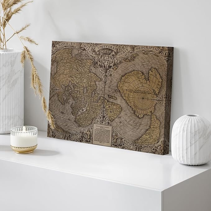wall26 Canvas Print Wall Art Vintage Sepia Old World Map Digital Art Modern Art Traditional Colorful for Living Room, Bedroom, Office - 16"x24"