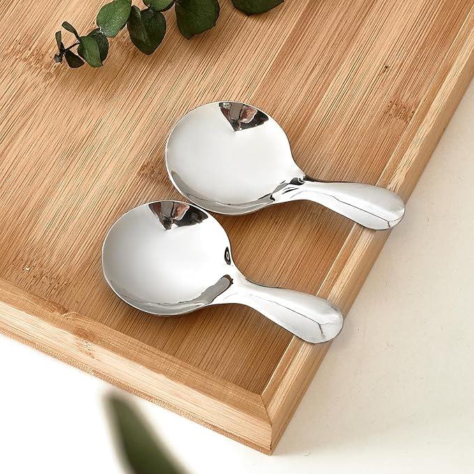 Silver Stainless Steel Short Handle Spoons 3 Pack Round Dessert Spoons 304 Steel Mini Spoon Set for Coffee Ice Cream Tea Seasoning（3.58 x 1.77Inch）