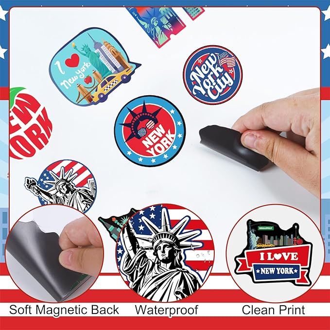 New York Refrigerator Magnet - 16Pcs New York Souvenirs Gift NYC Fridge Magnets City Travel USA Flag Fridge Magnetic Stickers for Home Office Kitchen Locker Car Traveler Tourist Gifts