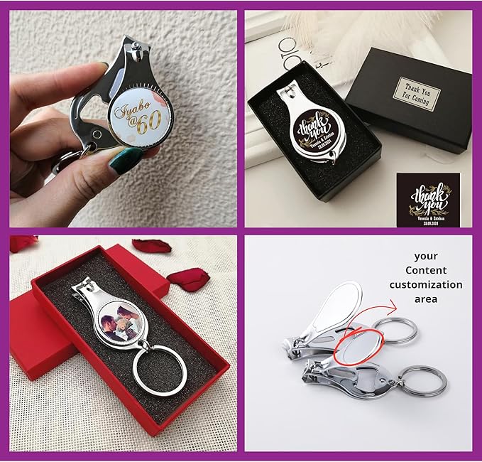100PCS Customizable Nail Clipper Bottle Opener Keychain – Personalized Colorful Text/Logo Party Favors for Weddings, Bars, Breweries Corporate Promotion Anniversaries, Christmas, Baptism, Travel