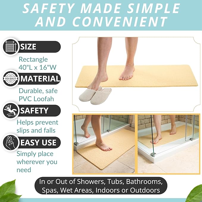 Non Slip Bathtub Mat Shower Mat for Tub - Loofah Bath Mats for Bathroom - 40x16 Bathtub Floor Mat - Textured Anti Slip Bath Mat Without Suction Cups - Secure Mat for Wet Areas (40x16 Beige)