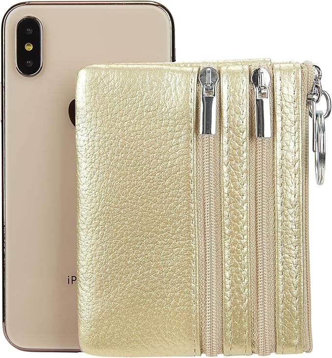 Women's Genuine Leather Coin Purse Mini Pouch Change Wallet with Keychain