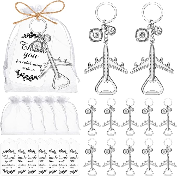 VZCBZC 50PCS Airplane Bottle Opener Keychain for Travel Party Favors Air Plane Beer Bottle Openers for Guests,Party Souvenirs or Decorations
