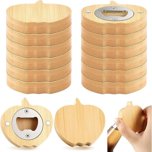 Vesici 12 Pcs Bamboo Pumpkin Shape Magnetic Bottle Opener 2.5in DIY Bamboo Beer Openers Wooden Fridge Magnet Refrigerator Sticker Gift for Thanksgiving Christmas Beer Lover Wedding Guest Kitchens Bars