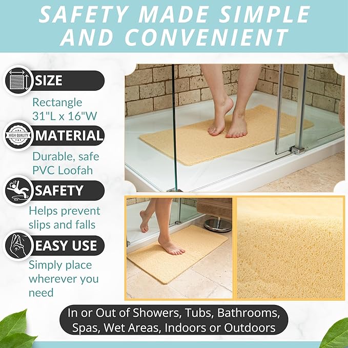 Non Slip Bathtub Mat Shower Mat for Tub - Loofah Bath Mats for Bathroom - 31x16 Bathtub Floor Mat - Textured Anti Slip Bath Mat Without Suction Cups - Secure Mat for Wet Areas (31x16 Beige)