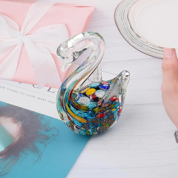 Art Glass Murano swan Figurine Handmade Blown Animal Sculpture Statue Paperweight Gift Collectible Home Desk Decoration Ornaments