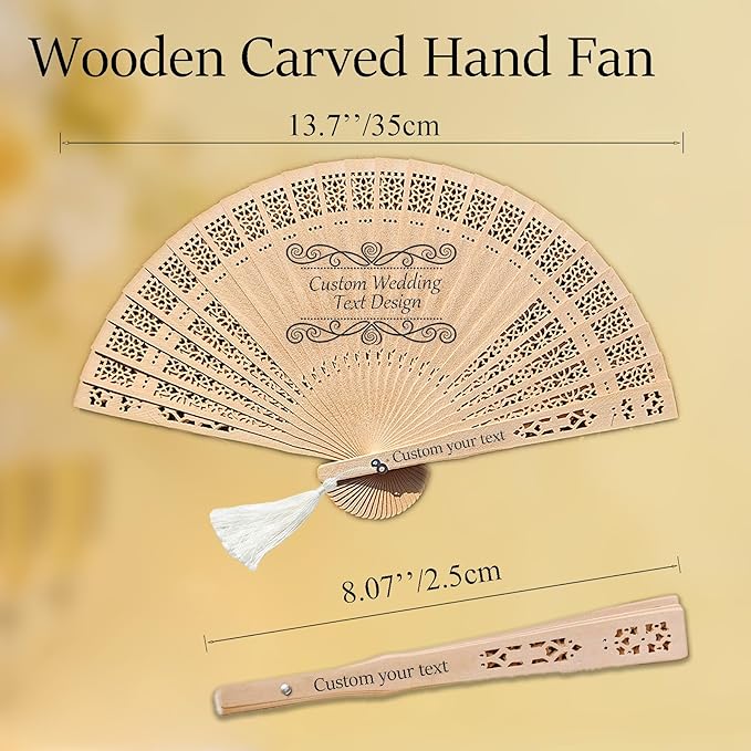 MOSADO Personalized Wedding Fans for Guests, Custom Foldable Sandalwood Fans Bulk with Organza Bags and Tassels, Unique Bridal Shower Party Favors Wedding Favors for Guests (200)