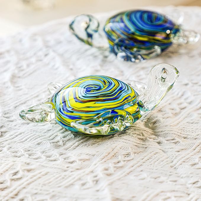 QFkris 6" Hand Blown Glass Sea Turtle Figurine, Crystal Ocean Creatures Statue, Glass Turtle Sculpture for Home Decor, Birthday Present, for Women
