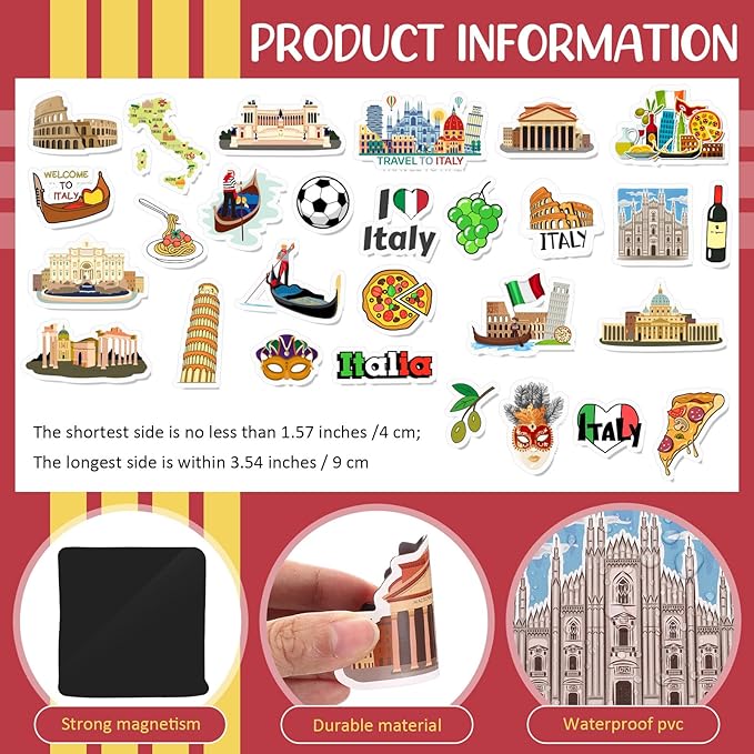 Konohan 30 Pcs Italy Souvenirs Gifts Italy Magnet for Refrigerator City Magnetic Refrigerator Stickers for Home Decoration