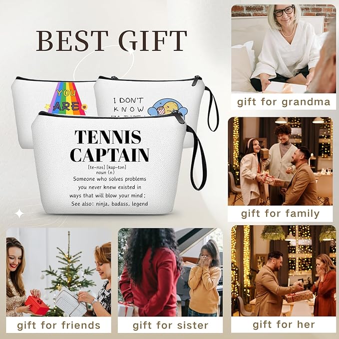 Tennis Captain Appreciation Thank You Funny Birthday Farewell Gifts Accessories for Women Girls Lover Team Female Coworker Friend Small Makeup Cosmetic Bag Christmas