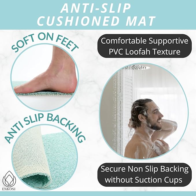 Non Slip Bathtub Mat Shower Mat for Tub - Loofah Bath Mats for Bathroom - 31x16 Bathtub Floor Mat - Textured Anti Slip Bath Mat Without Suction Cups - Secure Mat for Wet Areas (31x16 Aqua Green)