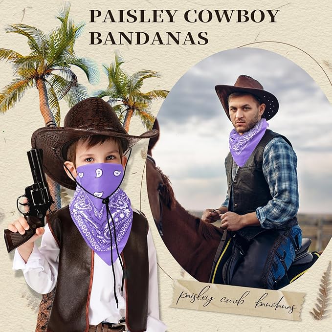 Blulu 6 Pcs Neon Color Cowboy Bandanas for Men Women Assorted Paisley Pattern Handkerchiefs 22 x 22 Inch Kids Headwrap Scarfs