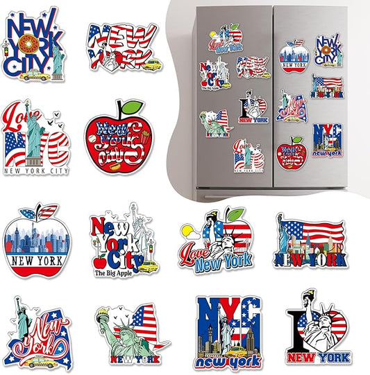 New York Fridge Magnet - 12Pcs New York Souvenirs Gifts NYC Refrigerator Magnets USA Flag Statue of Liberty Fridge Magnetic Stickers for Home Office Kitchen Locker Traveler Tourist Gift