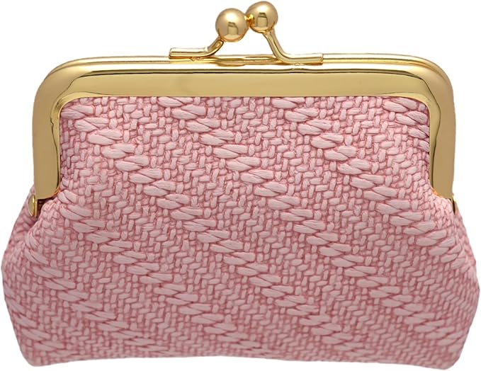 Coin Purse Vintage Bag Lock Wallet Buckle Kiss Lock change purse change holder wallet coin Leather coin wallet(A pink)