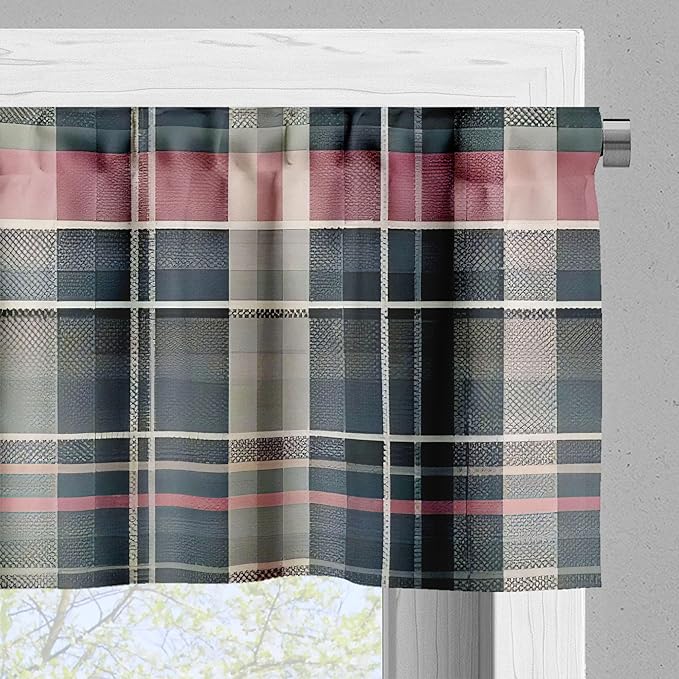 Ambesonne Buffalo Plaid Window Valance, Modern Tartan Design with Gentle Lines Classic Timbermen Pattern, Curtain Valance for Kitchen Bedroom Decor with Rod Pocket, 54" X 18", Pink and Grey