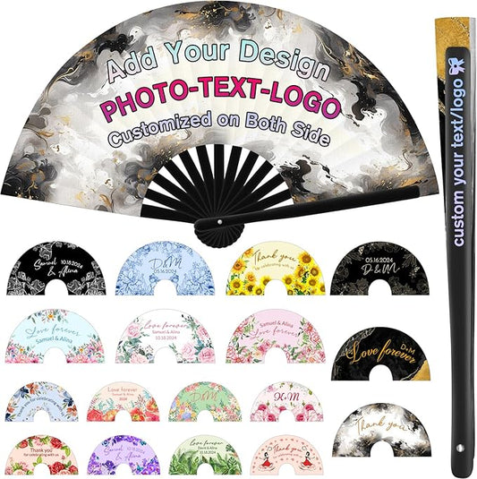 Personalized Foldable Bamboo Fans 20PCS Custom Vintage Handheld Fan with Photo Text Customized Folding Hand Fans Gift for Performance Wedding Dance Church Party 13 in