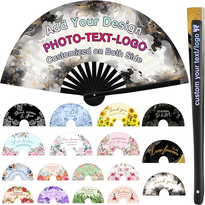 Personalized Foldable Bamboo Fans, Custom Vintage Handheld Fan with Photo Text Customized Folding Hand Fans Gift for Performance Wedding Dance Church Party 13 in