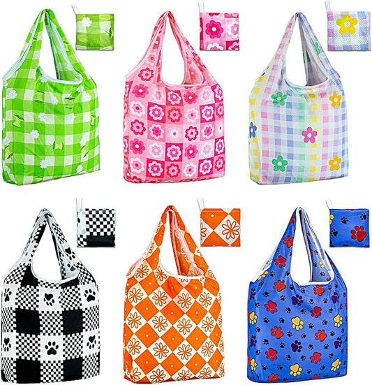 LOLOMLO 6 Pack Eco-Friendly Reusable Grocery Bags Lightweight Durable Washable Shopping Tote Foldable Outings Storage Pouch