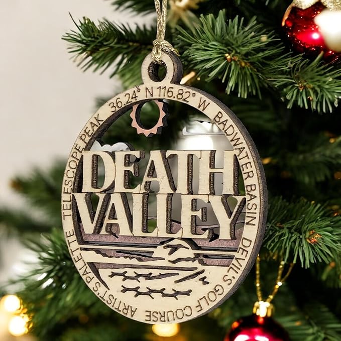 Death Valley National Park Handcrafted Wood Christmas Ornament - 3" Laser Cut Souvenir with Desert Scene