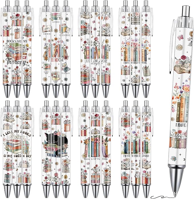 Book Lovers Ballpoint Pens Gifts 24 Pcs Reading Pen Set Bookish Retractable Smooth Writing Ballpoint Pen Reading Book Club Gift for Women Readers Librarian Lover Bookworms Party Favor