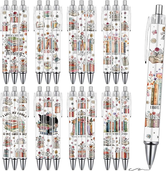 Book Lovers Ballpoint Pens Gifts 24 Pcs Reading Pen Set Bookish Retractable Smooth Writing Ballpoint Pen Reading Book Club Gift for Women Readers Librarian Lover Bookworms Party Favor